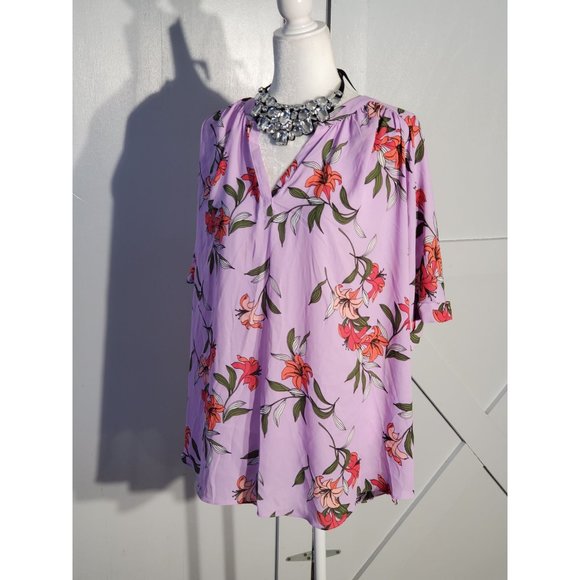 NEW! WORTHINTONG FLORAL BLOUSE COLOR PURPLE SHORT SLEEVE POLYESTER SIZE PL - Picture 4 of 5